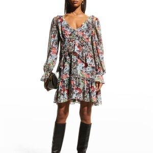 Cinq à Sept Lewis Tiered Floral-Print Mini-Dress in powder blue multi